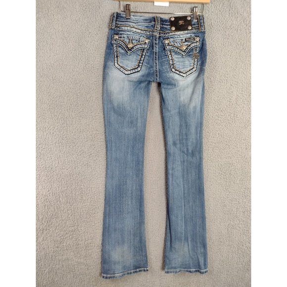 Miss Me Distressed Signature Boot Thick Stitch Flap Pocket Jeans Size 25 - Picture 3 of 11